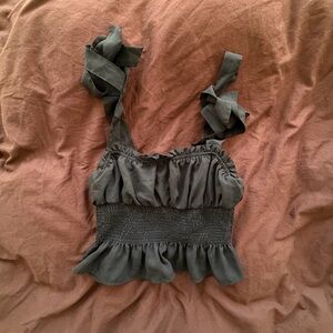 Slinky Tie Sleeve Black Women's Top